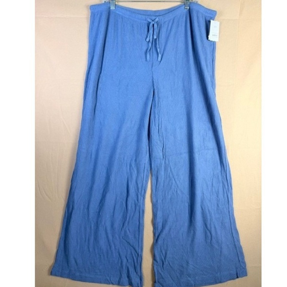 Auden Women's XXL Blue Cozy Ribbed Wide Leg Lounge Sleep Pants NWT